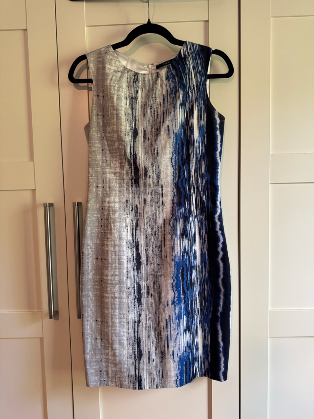 Tahari Gray & Blue Textured Sheath Dress